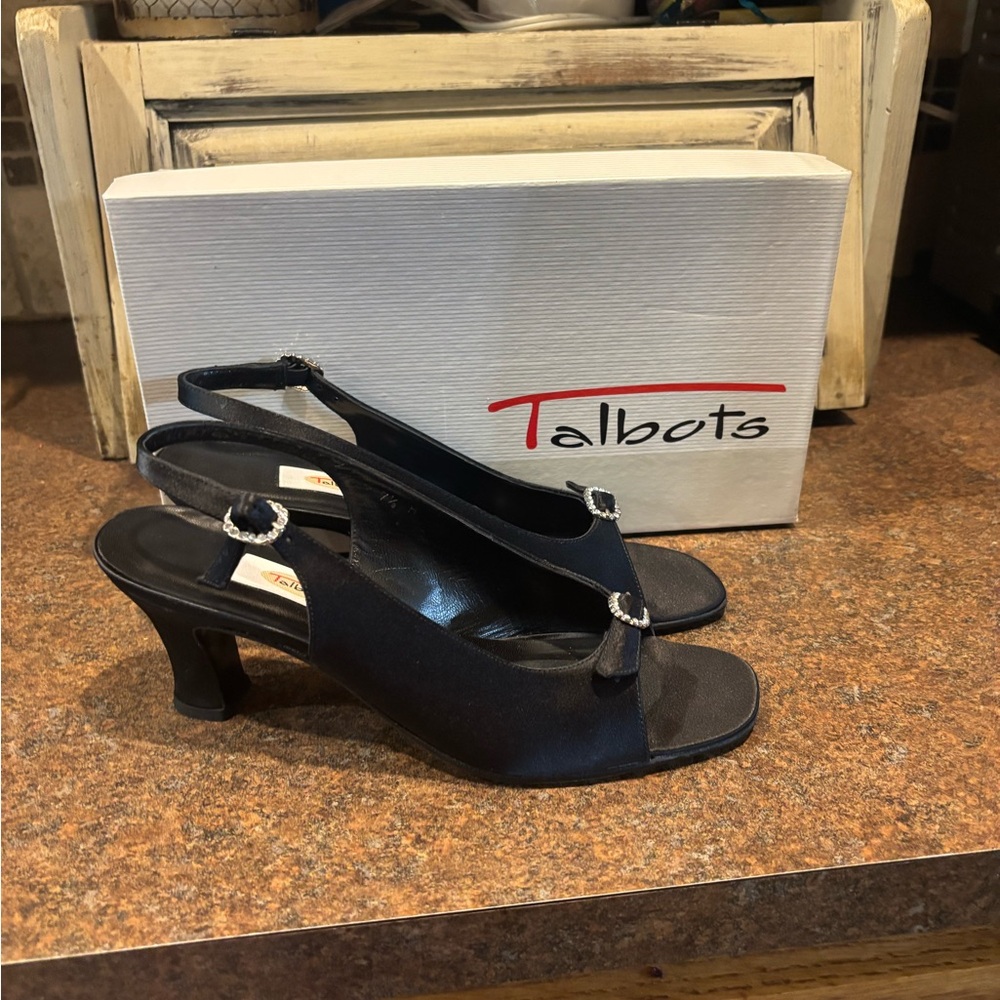 Talbots Black Slingback Heels with Rhinestone Detail